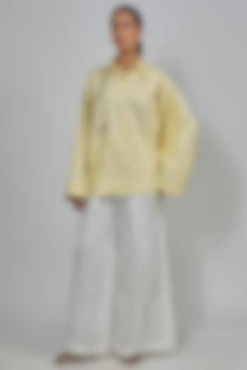 Lemon Yellow Blended Cotton Shirt by Dilnaz Karbhary at Pernia's Pop Up Shop