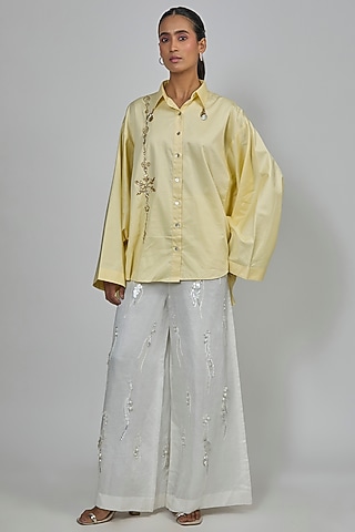 Lemon Yellow Blended Cotton Shirt by Dilnaz Karbhary