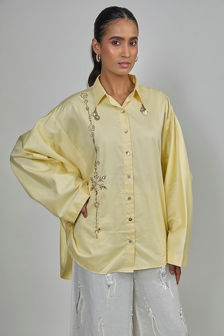 Lemon Yellow Blended Cotton Shirt by Dilnaz Karbhary at Pernia's Pop Up Shop