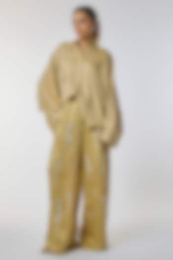 Khaki Blended Cotton Batwing Shirt by Dilnaz Karbhary at Pernia's Pop Up Shop