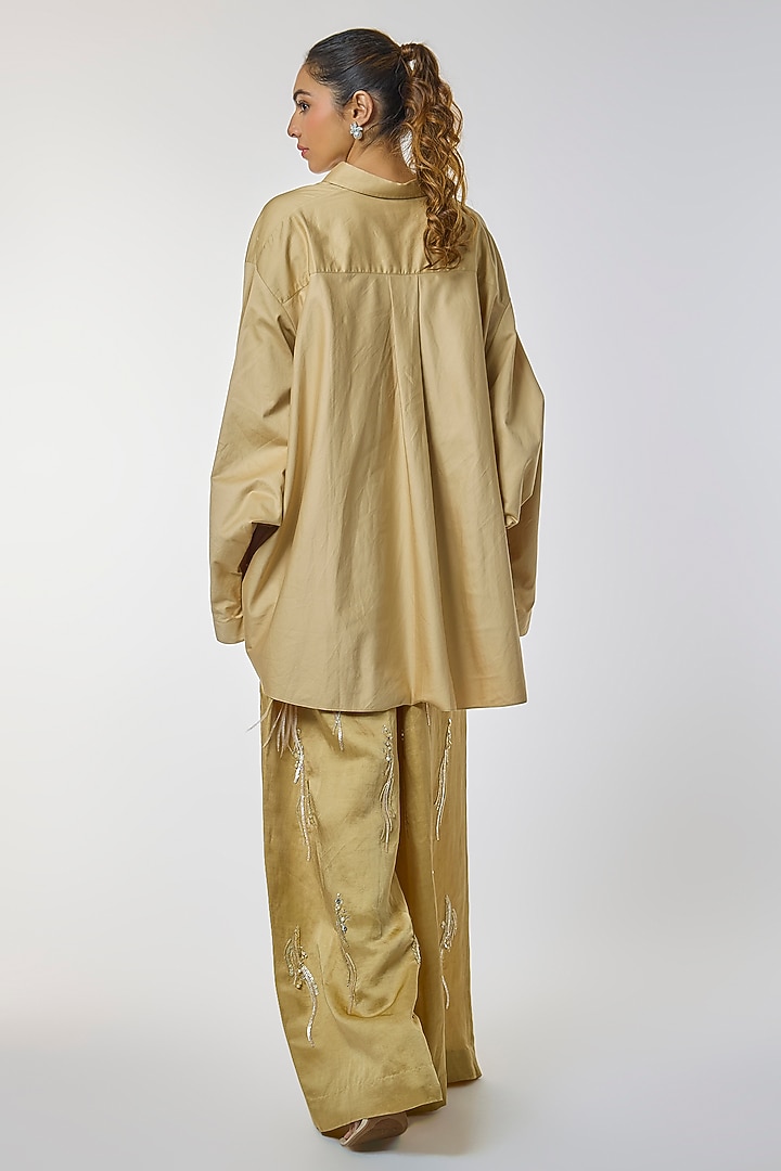 Khaki Blended Cotton Batwing Shirt by Dilnaz Karbhary at Pernia's Pop Up Shop