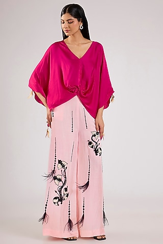 Light Pink Blended Linen Trousers by Dilnaz Karbhary
