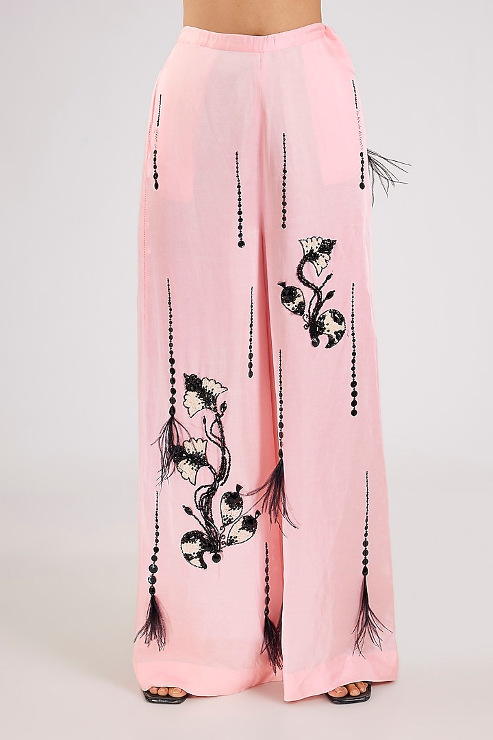 Light Pink Blended Linen Trousers by Dilnaz Karbhary at Pernia's Pop Up Shop