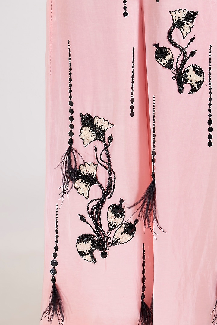 Light Pink Blended Linen Trousers by Dilnaz Karbhary at Pernia's Pop Up Shop