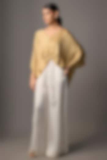 Light Gold Blended Satin Kaftan by Dilnaz Karbhary at Pernia's Pop Up Shop