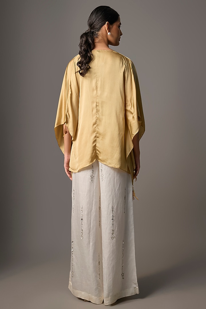 Light Gold Blended Satin Kaftan by Dilnaz Karbhary at Pernia's Pop Up Shop
