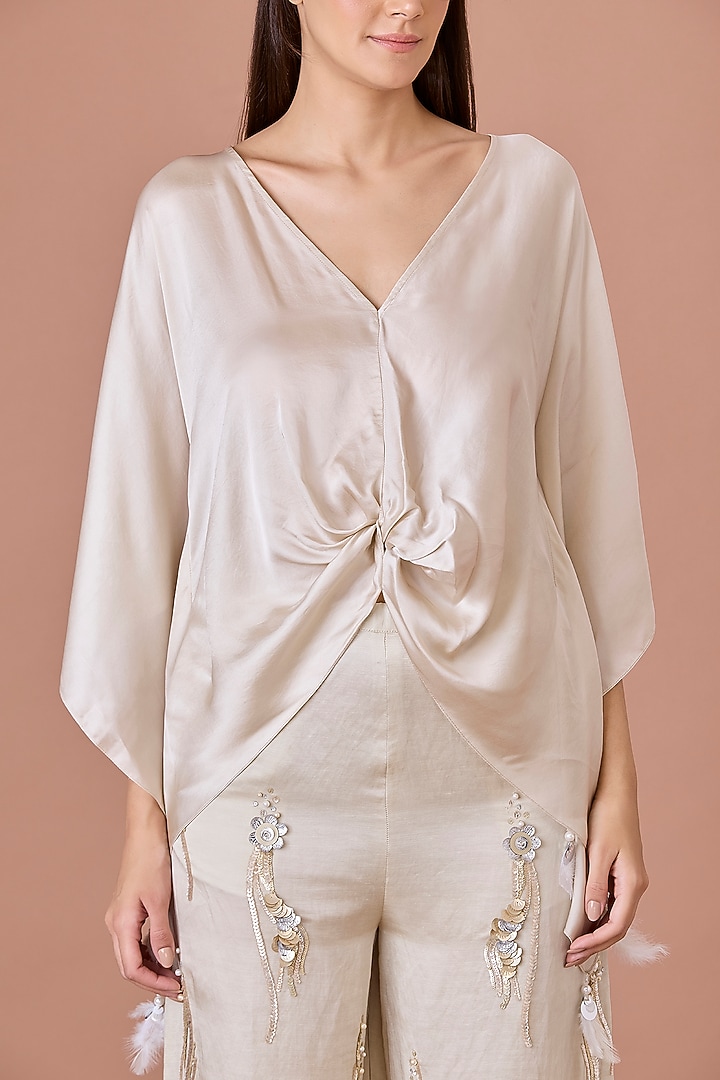 Champagne Blended Satin Kaftan by Dilnaz Karbhary at Pernia's Pop Up Shop