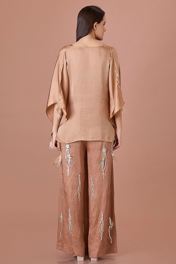Chocolate Brown Blended Satin Kaftan by Dilnaz Karbhary at Pernia's Pop Up Shop