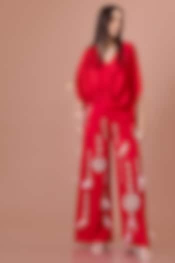 Red Blended Satin Kaftan by Dilnaz Karbhary at Pernia's Pop Up Shop