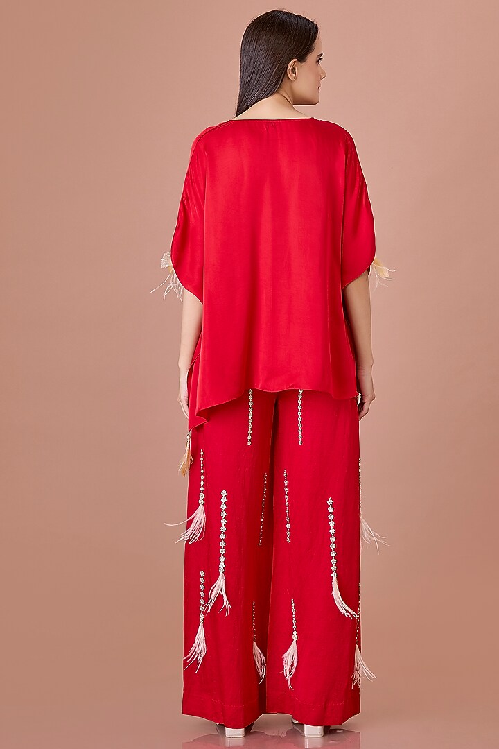Red Blended Satin Kaftan by Dilnaz Karbhary at Pernia's Pop Up Shop
