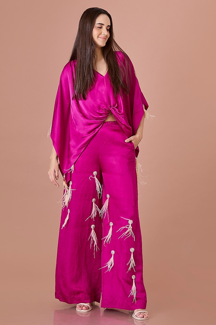 Jamun Colored Blended Satin Draped Kaftan by Dilnaz Karbhary at Pernia's Pop Up Shop