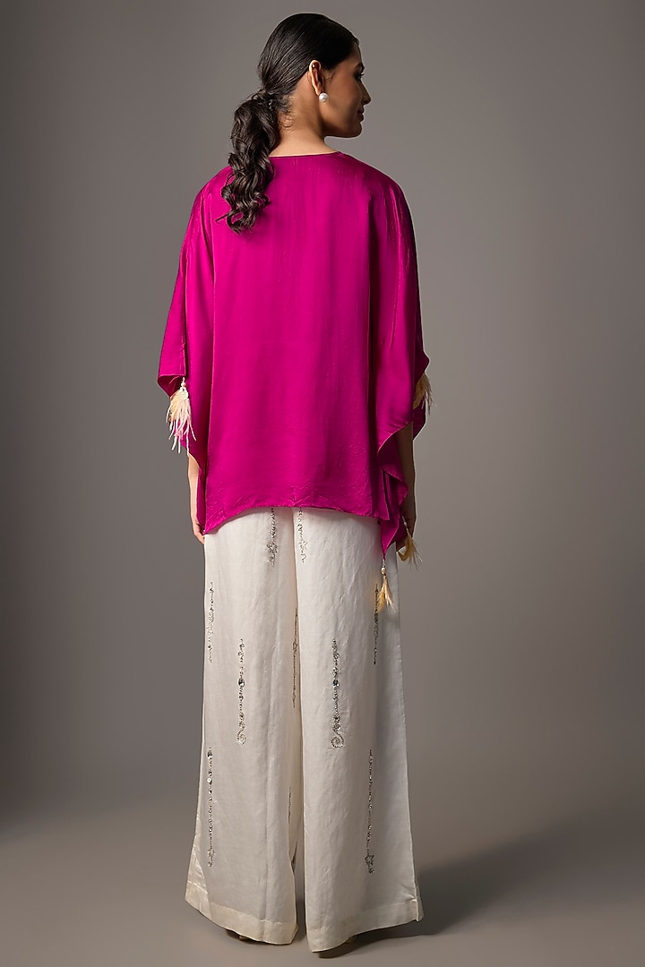 Jamun Colored Blended Satin Pleated Kaftan by Dilnaz Karbhary at Pernia's Pop Up Shop