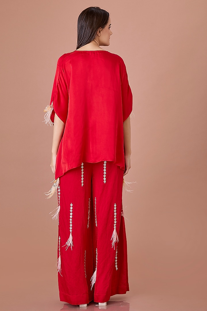 Red Blended Satin Hand Embroidered Kaftan by Dilnaz Karbhary at Pernia's Pop Up Shop