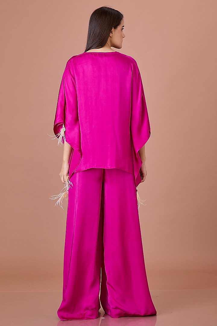 Jamun Colored Blended Satin Jumpsuit With Kaftan by Dilnaz Karbhary at Pernia's Pop Up Shop