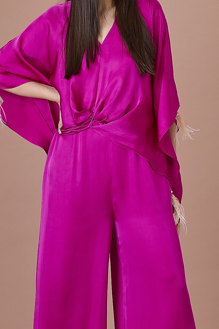 Jamun Colored Blended Satin Jumpsuit With Kaftan by Dilnaz Karbhary at Pernia's Pop Up Shop