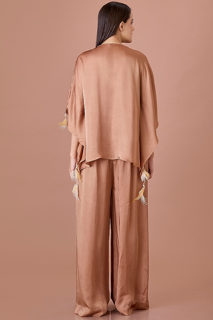 Chocolate Brown Blended Satin Jumpsuit With Kaftan by Dilnaz Karbhary at Pernia's Pop Up Shop
