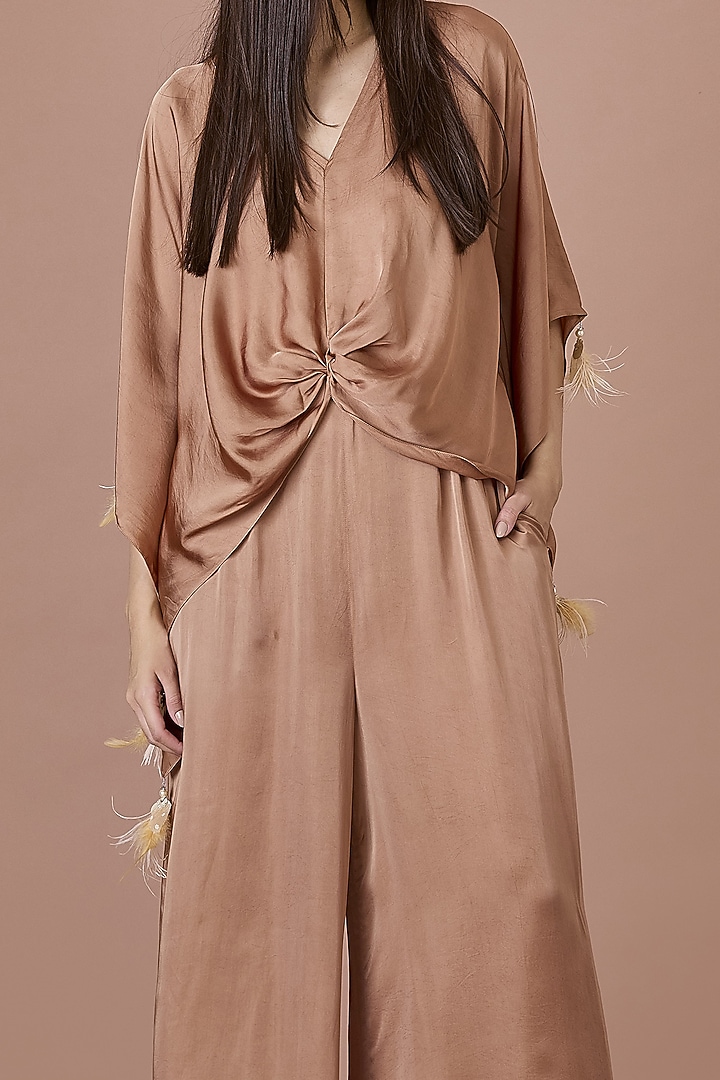 Chocolate Brown Blended Satin Jumpsuit With Kaftan by Dilnaz Karbhary at Pernia's Pop Up Shop
