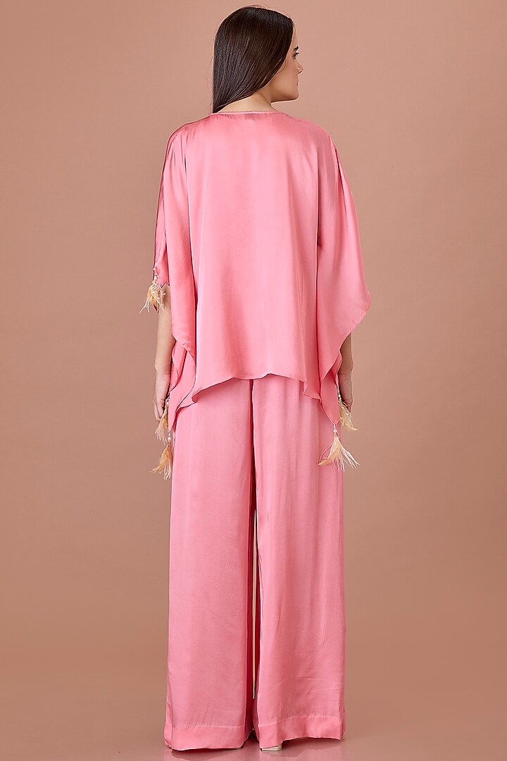 Rose Pink Blended Satin Jumpsuit With Kaftan by Dilnaz Karbhary at Pernia's Pop Up Shop