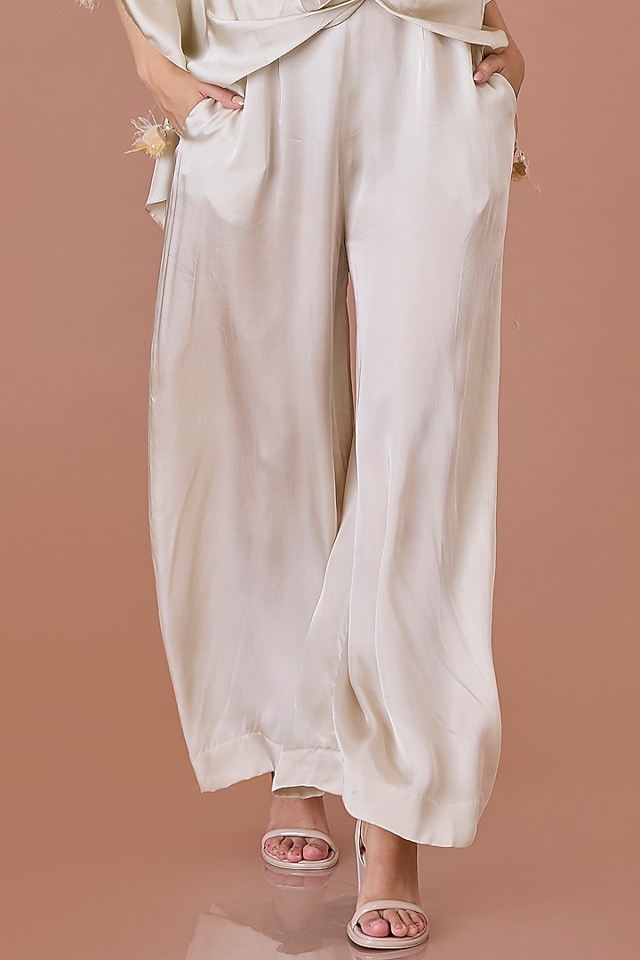 Champagne Blended Satin & Net Jumpsuit With Kaftan by Dilnaz Karbhary at Pernia's Pop Up Shop