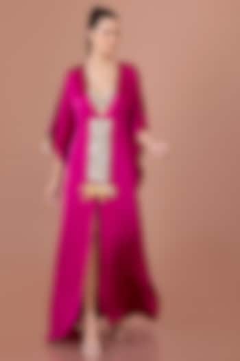 Jamun-Colored Blended Satin Hand Embroidered Kaftan by Dilnaz Karbhary at Pernia's Pop Up Shop