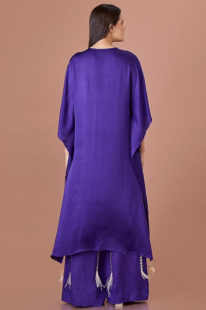 Purple Blended Satin Hand Embroidered Long Kaftan by Dilnaz Karbhary at Pernia's Pop Up Shop