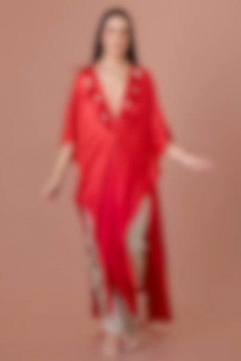 Orange-Red Shaded Blended Satin Kaftan by Dilnaz Karbhary at Pernia's Pop Up Shop