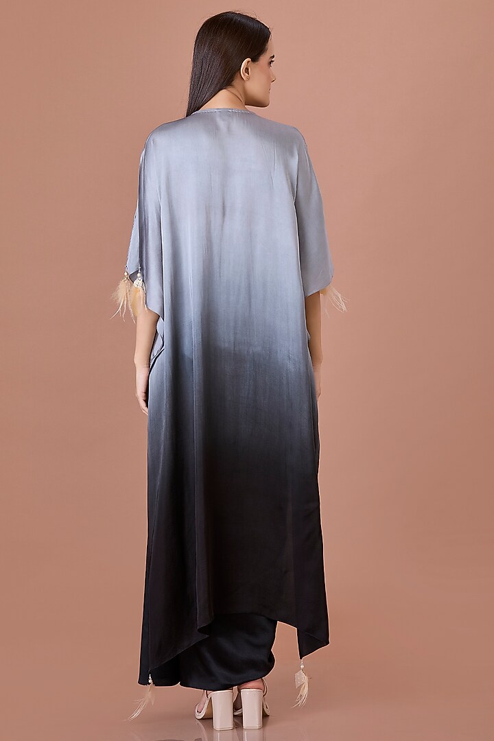 Grey-Black Shaded Blended Satin Kaftan by Dilnaz Karbhary at Pernia's Pop Up Shop