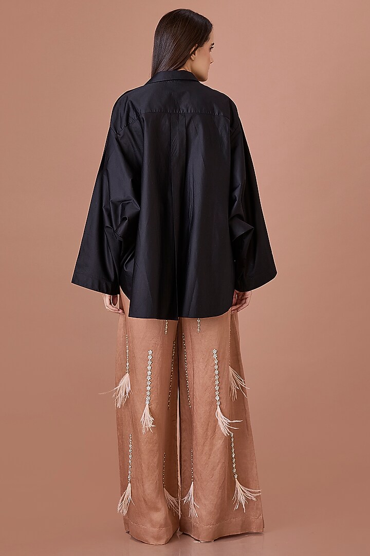 Black Blended Cotton Thread Embroidered Batwing Shirt by Dilnaz Karbhary at Pernia's Pop Up Shop