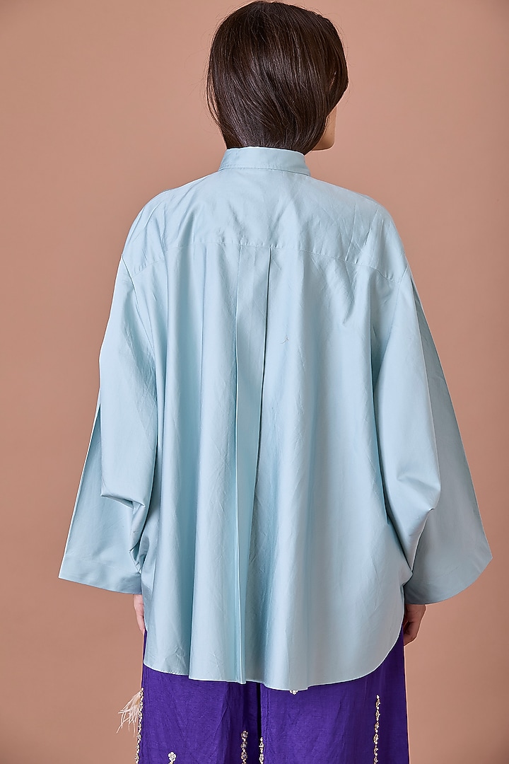 Jade Blended Cotton Thread Embroidered Batwing Shirt by Dilnaz Karbhary at Pernia's Pop Up Shop