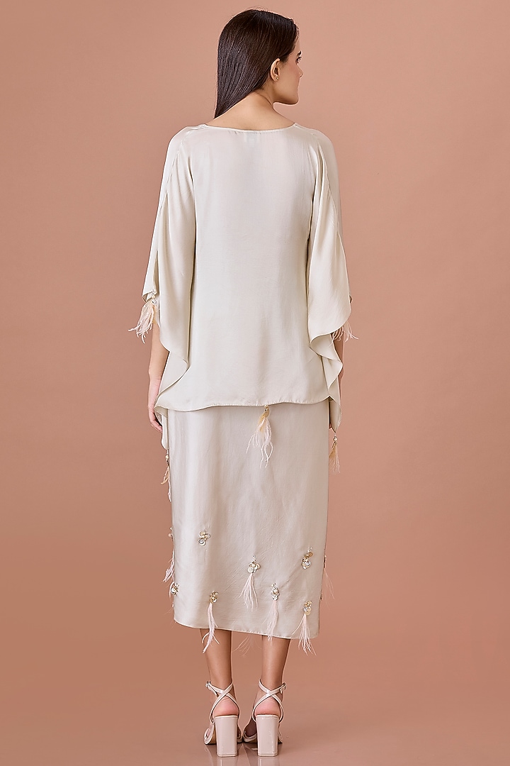 Champagne Blended Satin Draped Kaftan Set by Dilnaz Karbhary at Pernia's Pop Up Shop
