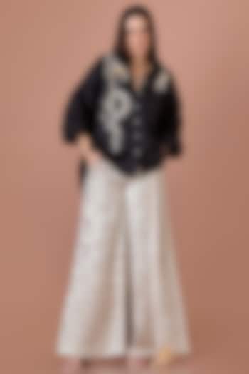 Black Cotton Hand Embroidered Batwing Shirt by Dilnaz Karbhary at Pernia's Pop Up Shop