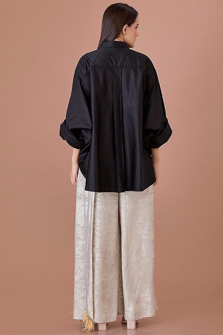 Black Cotton Hand Embroidered Batwing Shirt by Dilnaz Karbhary at Pernia's Pop Up Shop