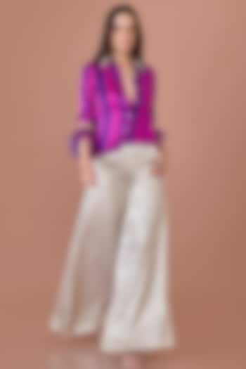 Jamun-Purple Blended Satin Tie-Dyed Shirt by Dilnaz Karbhary at Pernia's Pop Up Shop