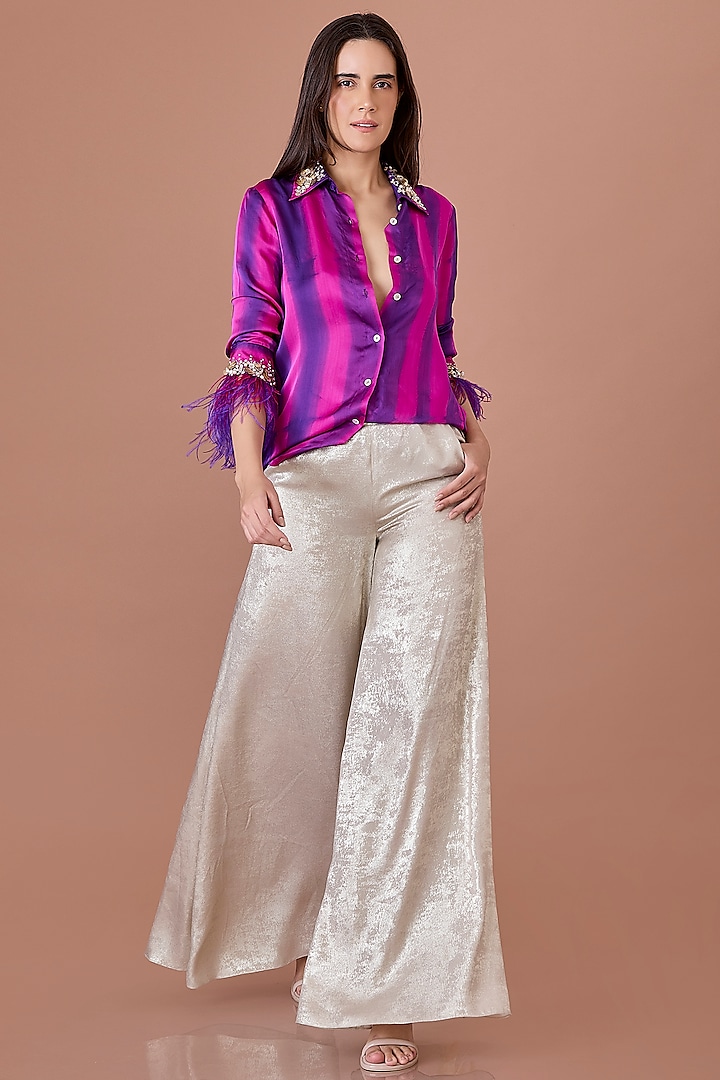 Jamun-Purple Blended Satin Tie-Dyed Shirt by Dilnaz Karbhary at Pernia's Pop Up Shop