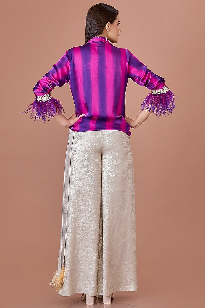 Jamun-Purple Blended Satin Tie-Dyed Shirt by Dilnaz Karbhary at Pernia's Pop Up Shop