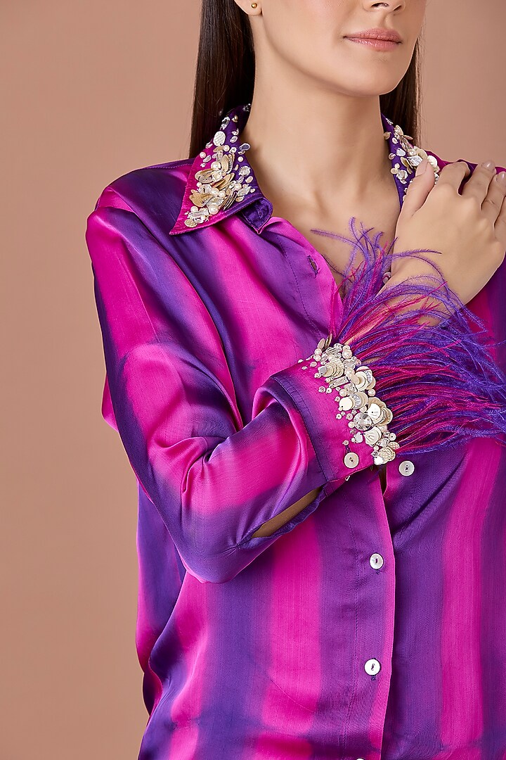 Jamun-Purple Blended Satin Tie-Dyed Shirt by Dilnaz Karbhary at Pernia's Pop Up Shop