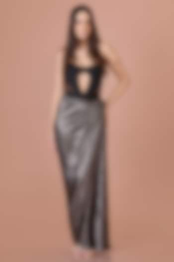 Black Foil Draped Skirt by Dilnaz Karbhary at Pernia's Pop Up Shop