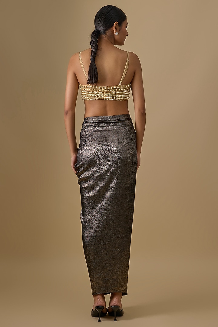 Black Blended Milano Foil Draped Skirt by Dilnaz Karbhary at Pernia's Pop Up Shop