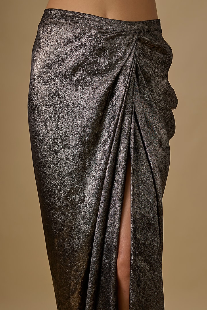 Black Blended Milano Foil Draped Skirt by Dilnaz Karbhary at Pernia's Pop Up Shop