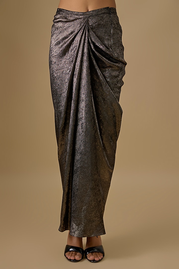Black Blended Milano Foil Draped Skirt by Dilnaz Karbhary at Pernia's Pop Up Shop
