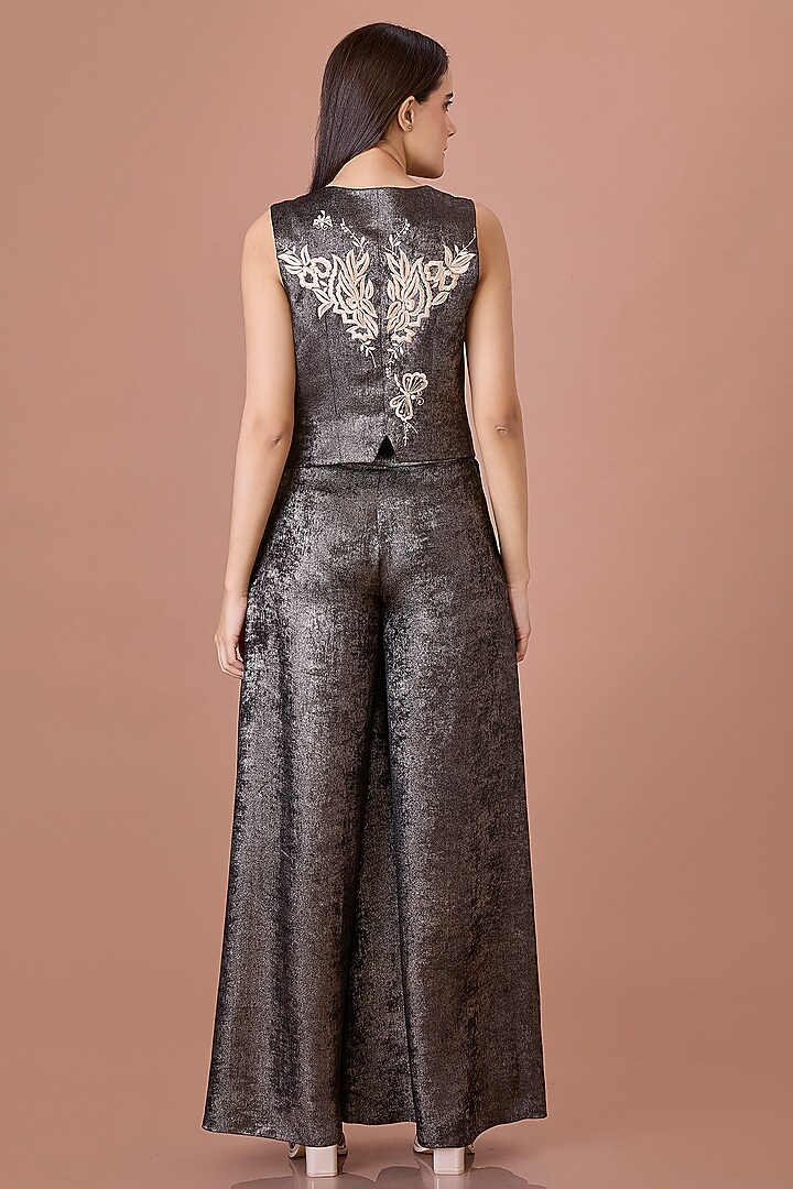 Black Foil Wide-Leg Trousers by Dilnaz Karbhary at Pernia's Pop Up Shop