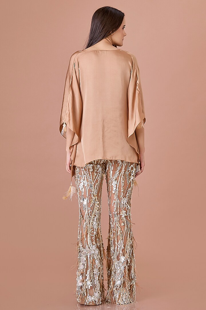 Chocolate Brown Net Sequins Embroidered Trousers by Dilnaz Karbhary at Pernia's Pop Up Shop
