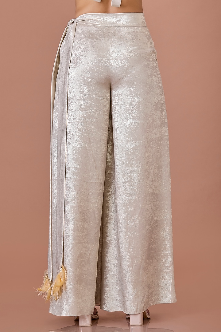 Gold Foil Wide-Leg Trousers by Dilnaz Karbhary at Pernia's Pop Up Shop