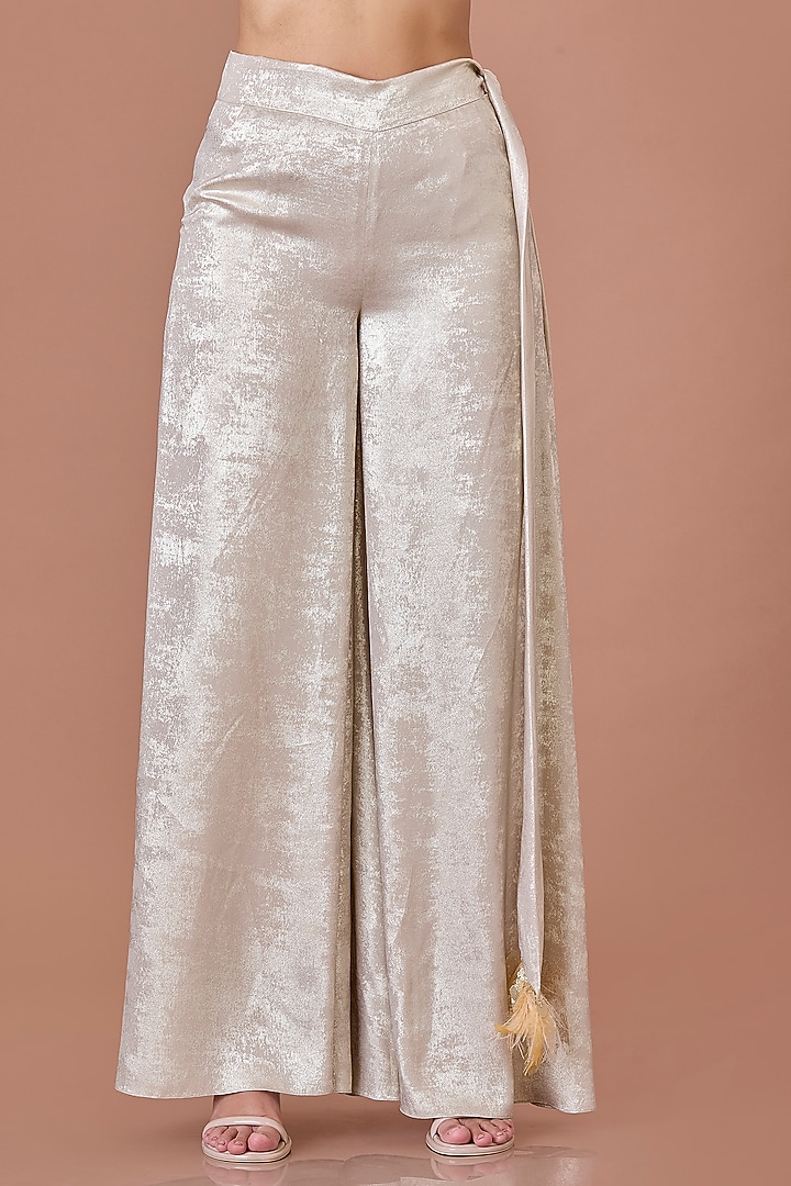 Gold Foil Wide-Leg Trousers by Dilnaz Karbhary at Pernia's Pop Up Shop