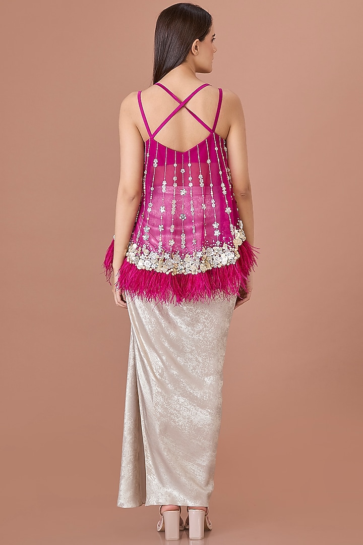 Jamun Colored Net Sequins Hand Embroidered Camisole by Dilnaz Karbhary at Pernia's Pop Up Shop