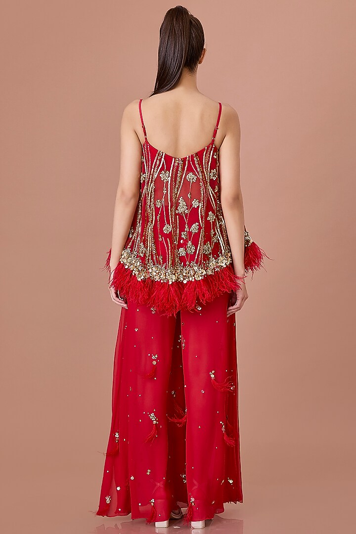 Red Net Sequins Hand Embroidered Camisole by Dilnaz Karbhary at Pernia's Pop Up Shop
