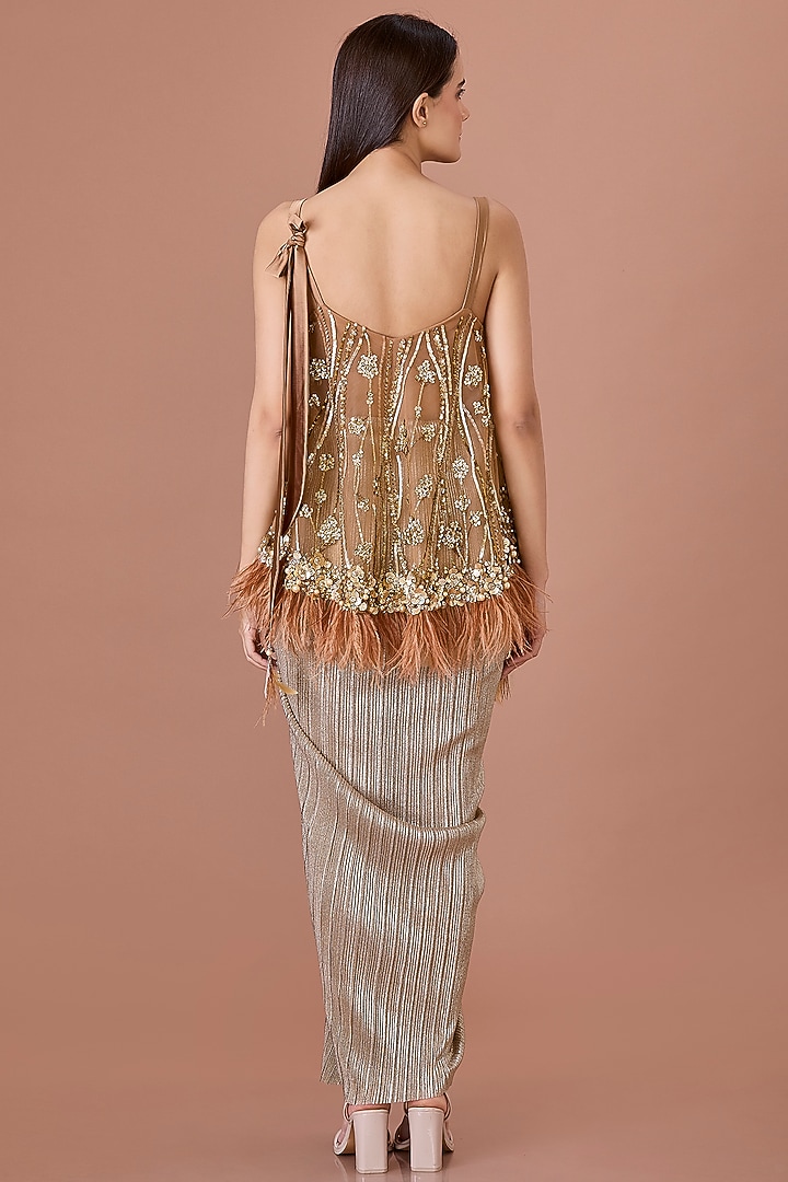 Chocolate Brown Net Sequins Embroidered Camisole by Dilnaz Karbhary at Pernia's Pop Up Shop