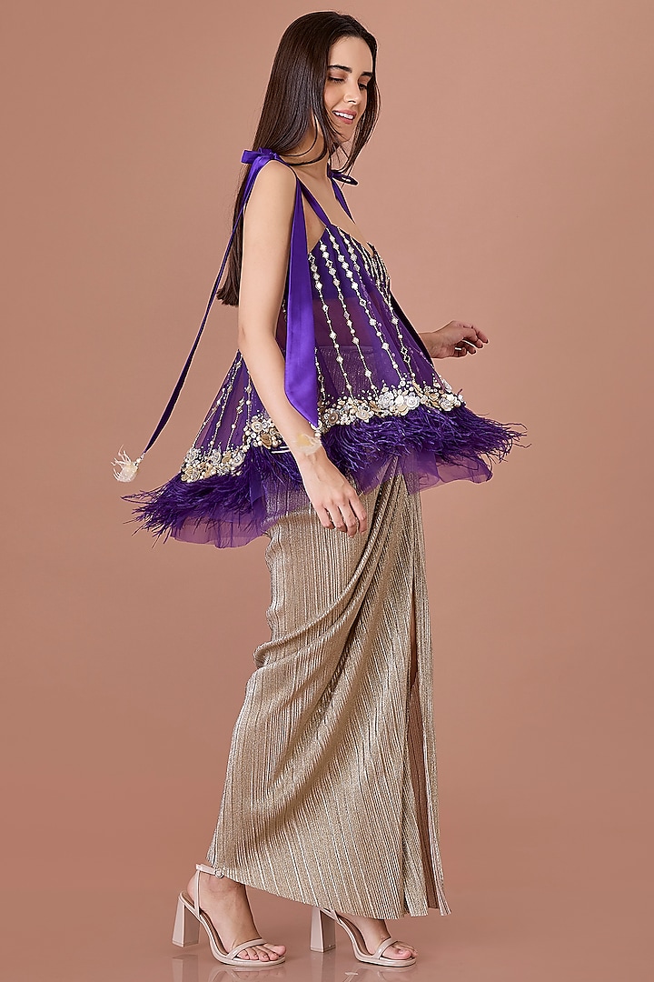 Purple Net Mirror Embroidered Camisole by Dilnaz Karbhary at Pernia's Pop Up Shop