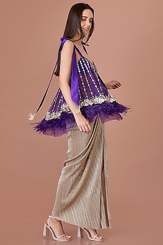 Purple Net Mirror Embroidered Camisole by Dilnaz Karbhary