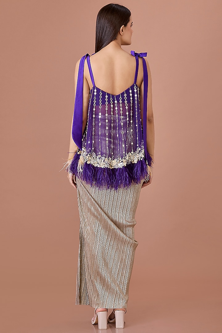 Purple Net Mirror Embroidered Camisole by Dilnaz Karbhary at Pernia's Pop Up Shop